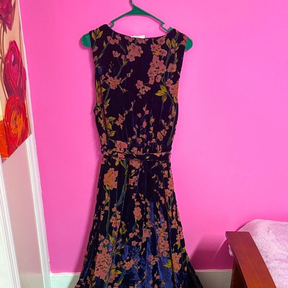 Baltic Born Lennon navy blue Floral Velvet Maxi Dress stretchy size XXL classy - Picture 13 of 16